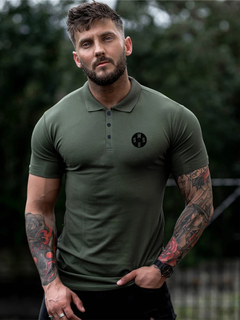 New Arrival Summer Polo Short Sleeve T-Shirt  Men Gym Clothing  Fitness Slim Sports  Cotton T-shirt Fashion Printed Tees Tops