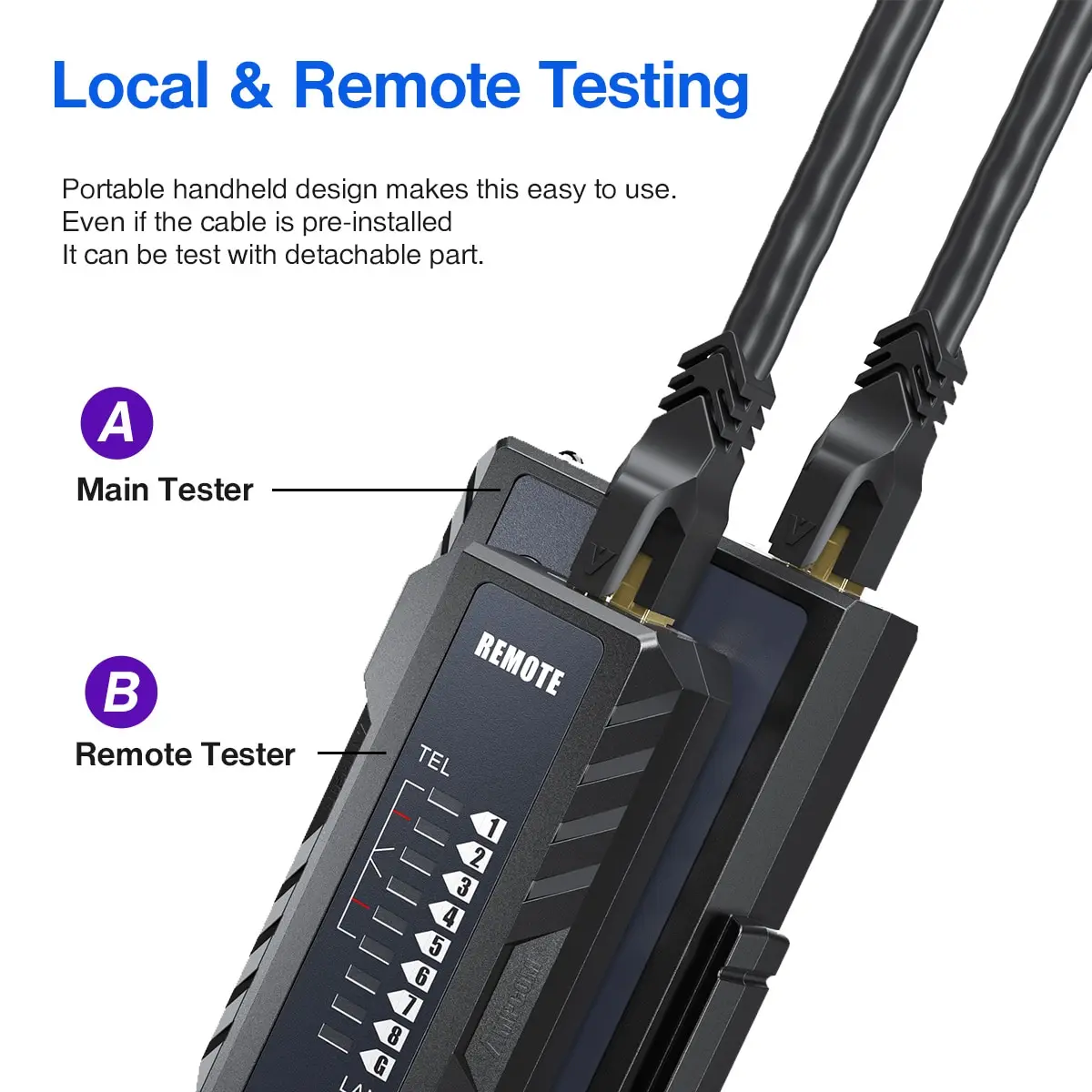 AMPCOM Network Cable Tester LAN Wire Tester Tool Networking Tool Ethernet Cable Repair For RJ45 RJ11 RJ12 CAT5 CAT6 CAT7 CAT8