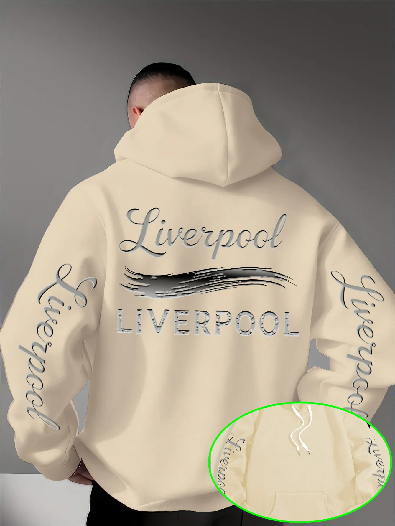 Herren Sport Hip-Hop Hoodie, Liverpool Schriftzug Textgrafik, Fleece-Gefüttertes Sweatshirt für Urbanen Streetstyle und Kaltes Wetter – Detail 8