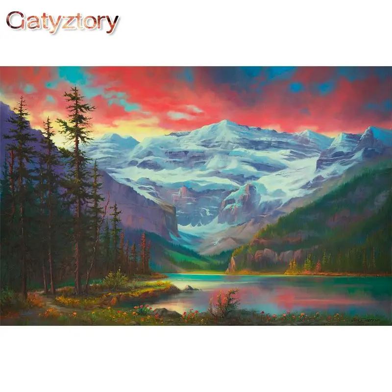 

GATYZTORY Sunset Landscape Picture DIY Oil Painting By Numbers On Canvas Scenery Frameless Coloring By Numbers Digital Home Deco