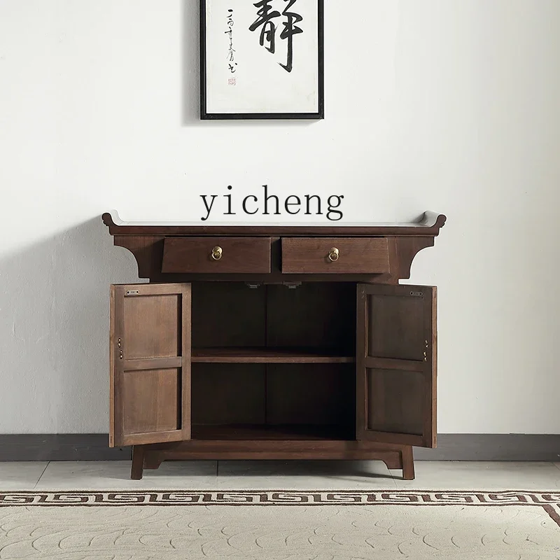 ZK new Chinese-style entrance cabinet foyer upturned head Zen solid wood furniture two-door dining side cabinet shoe cabinet