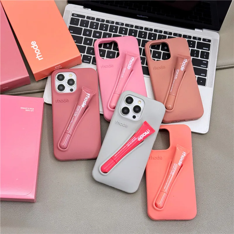 Autumn Limited Edition Rhode Lip Holder Soft Silicone Lipstick Phone Case for IPhone 16 11 14 13 12 15 Pro Max Plus No lipstick