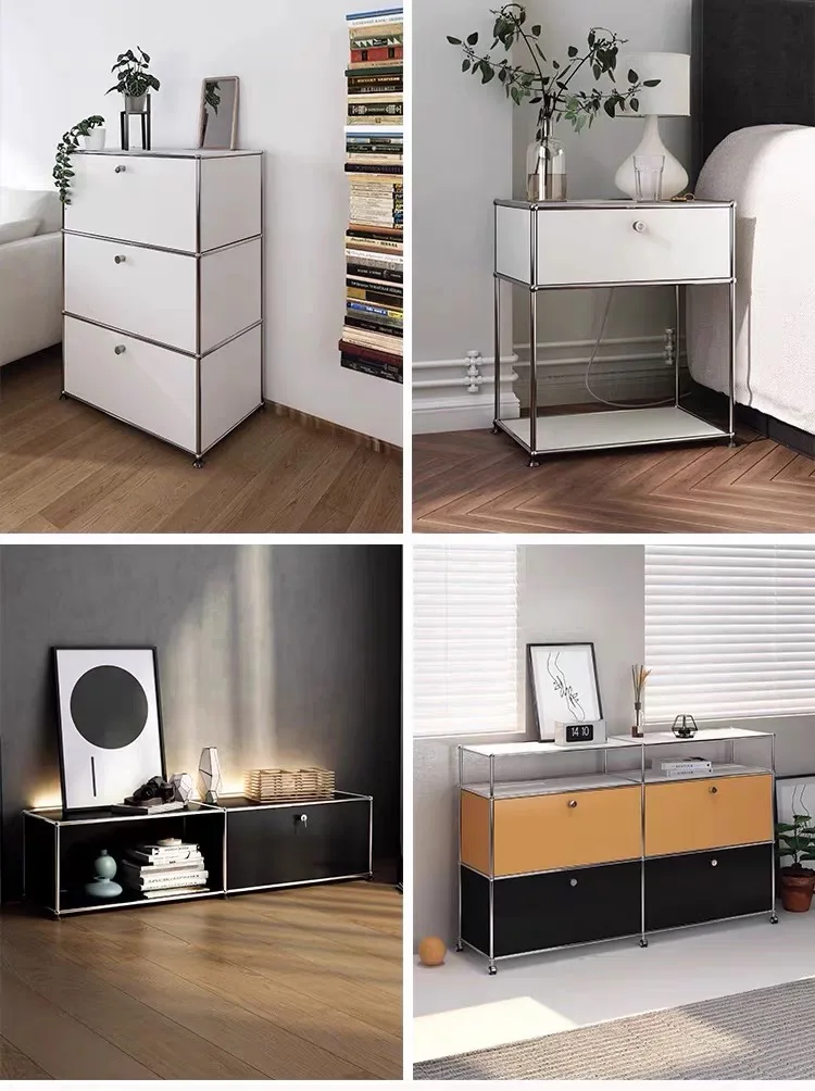 Modern stainless steel bookshelf display cabinet for family living room furniture
