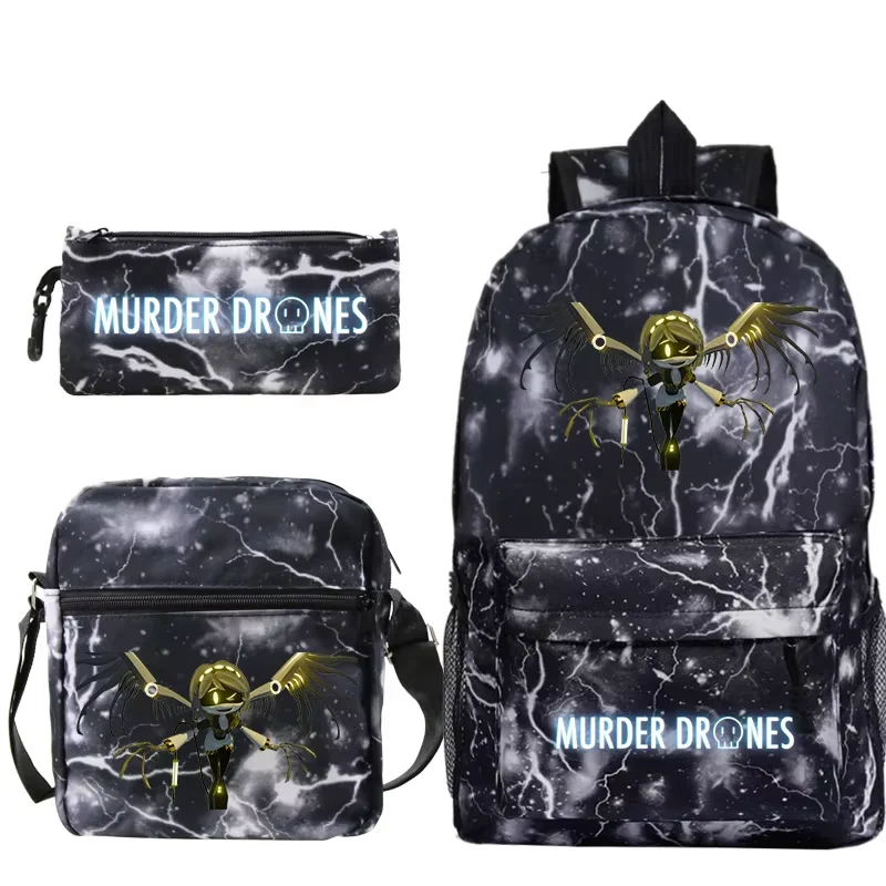 Galaxy Print 3Pcs Student Bag Set Cartoon Robot Figure Backpack Messenger Bag Pen Bag Kids Daily School Travel Daypack Teenager