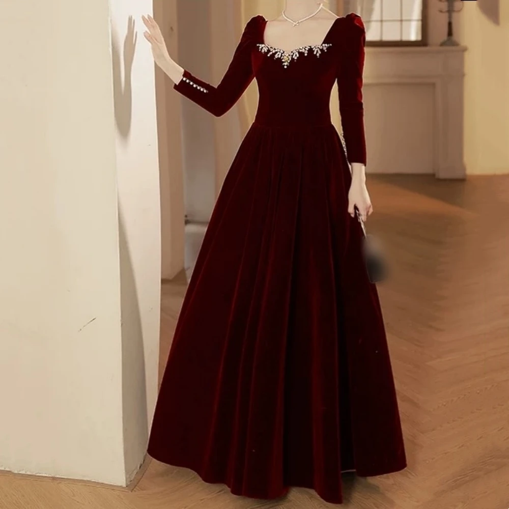 

Customized Formal Evening Dress Rhinestone Square Neck A-line Long Dresses Bespoke Occasion Prom Elegant Party Wedding