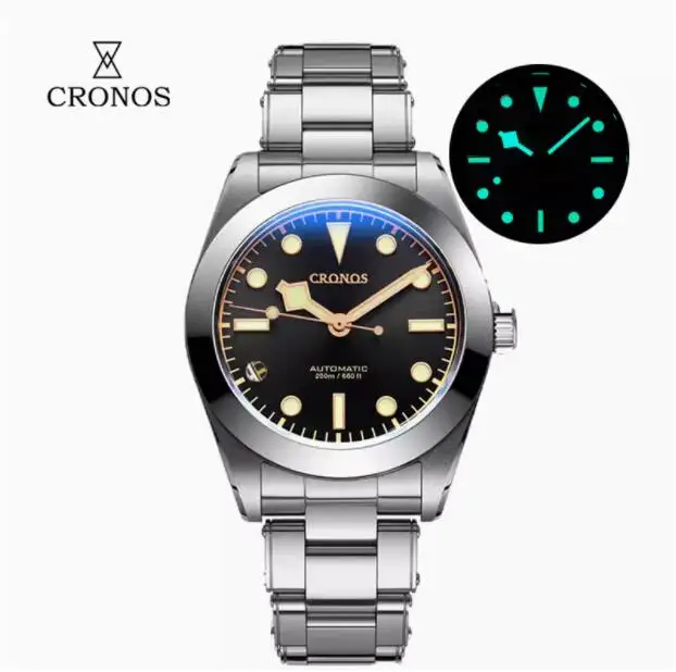 CRONOS Men Automatic Watch 39mm Luxury Mechanical Wristwatch Sapphire 200M Waterproof BGW-9 / C3 Luminous PT5000 / NH35