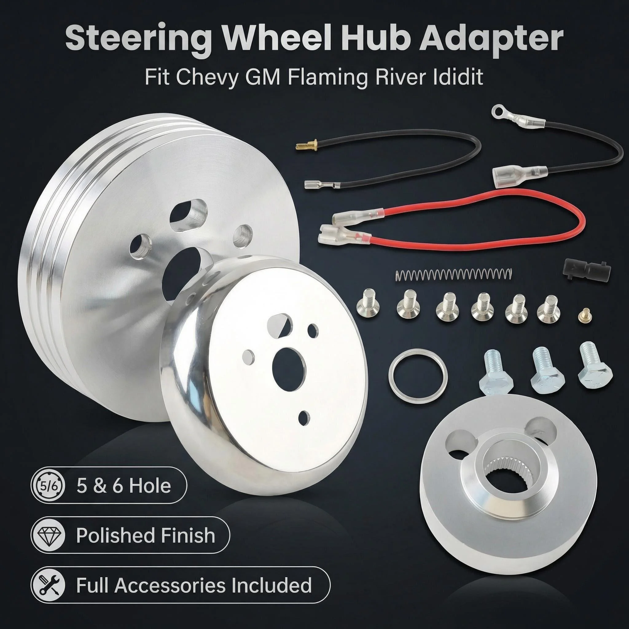 5 & 6 Hole Polished Steering Wheel Hub Adapter for Chevy GM Flaming River Ididit Auto parts