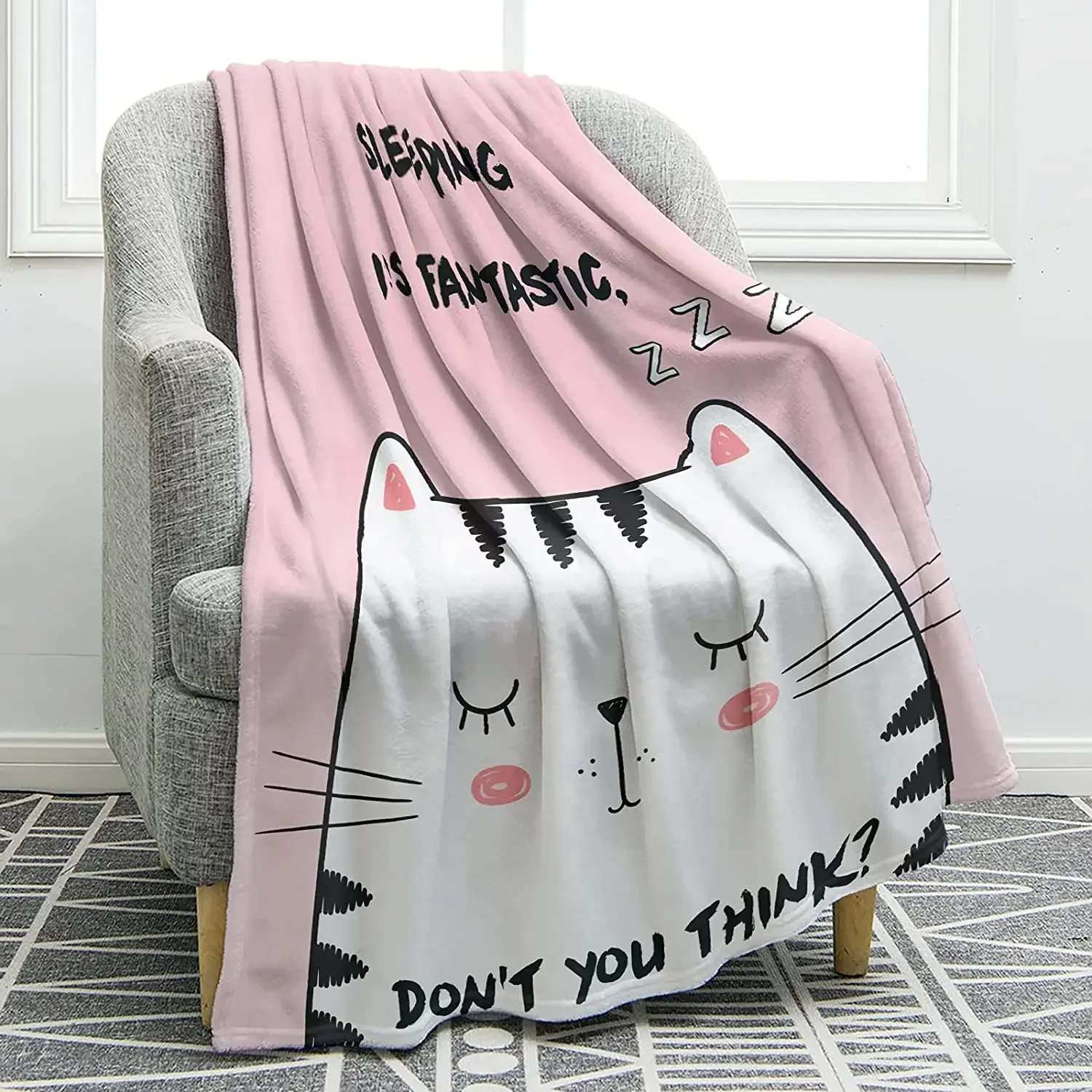 

Cartoon Cat Flannel Throw Blanket Cute Cat Blanket for Bed Sofa Couch Travel Blanket Warm Lightweight Super Soft King Queen Size