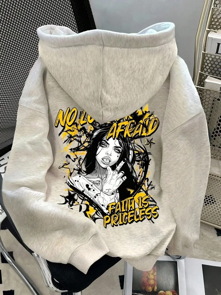 

Autumn and Winter Style "No Fear, Faith Is Priceless" Graphic Cotton Hoodie Phrases Like "NO FEAR" and "FAITH IS PRICELESS"