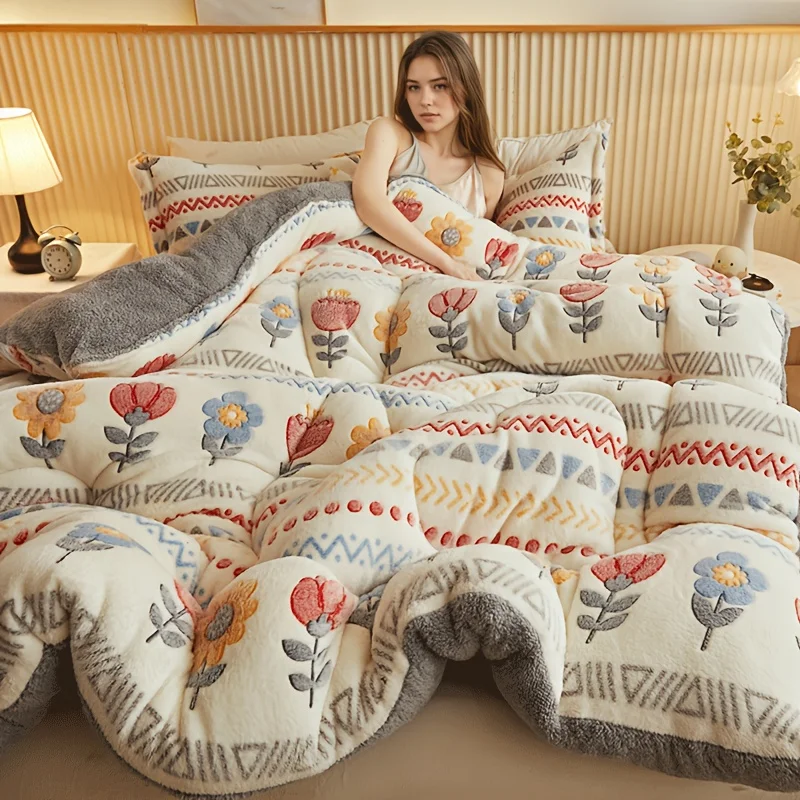 Comfortable Double-sided Velvet Quilt Core Bedroom Velvet Thickened Blanket Home Lamb Fleece Quilt Warm Quilt Core Comfortable