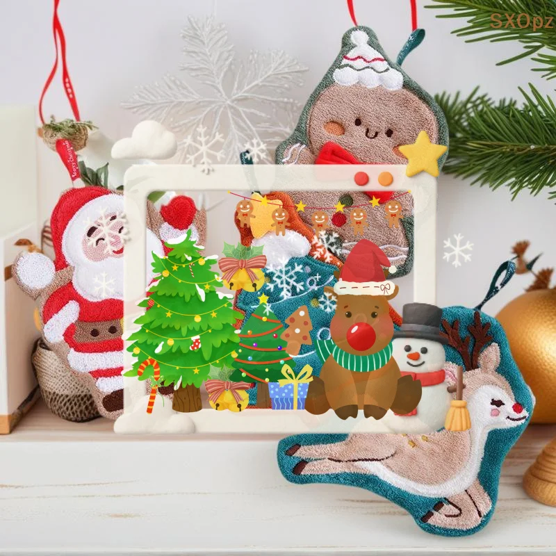 المرجان الصوف عيد الميلاد سانتا كلوز مناشف اليد امتصاص الماء التجفيف السريع منشفة اليد شجرة عيد الميلاد جرس المطبخ الحمام #1