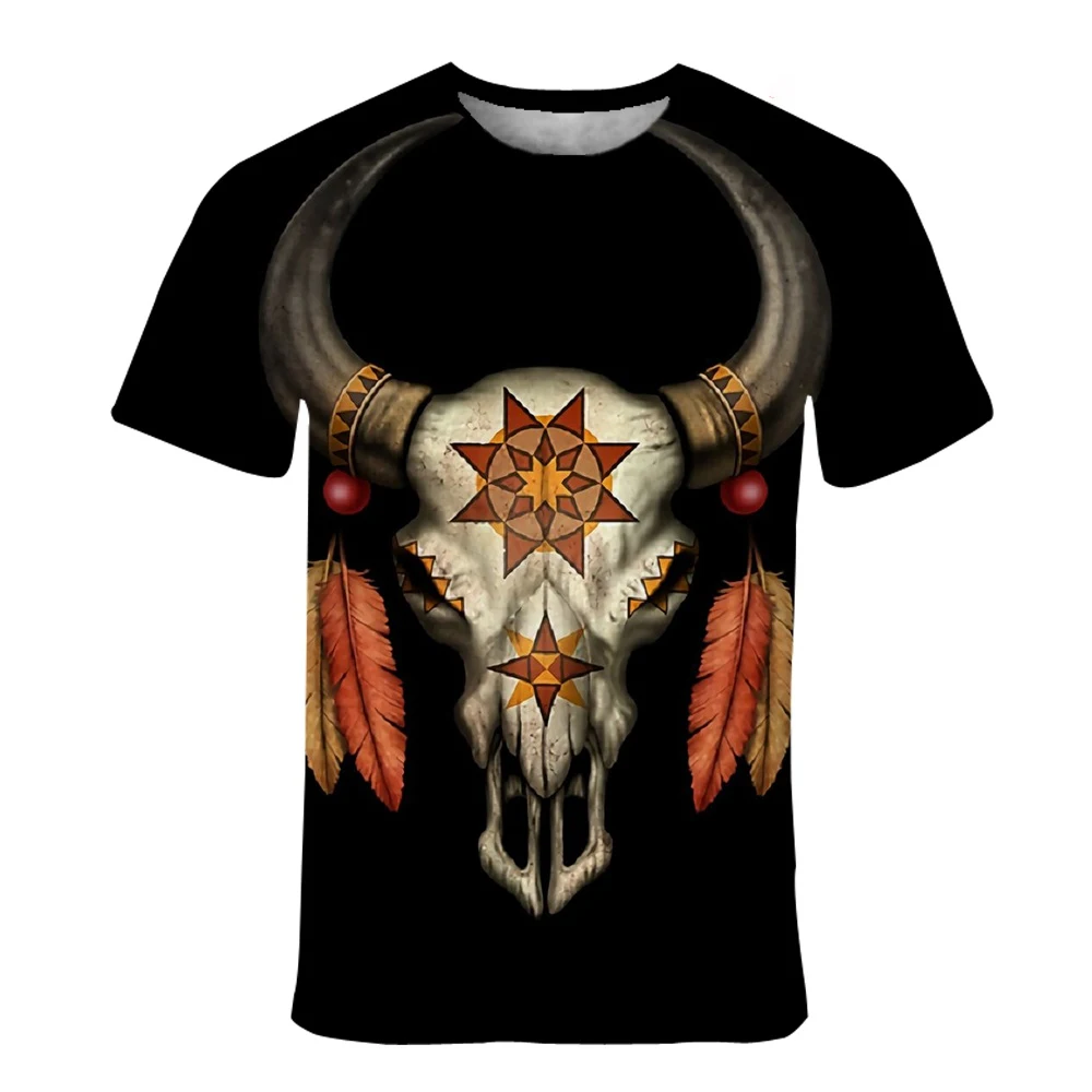 Summer fashion trend 3D printing Indian style printed T-shirt retro pattern short sleeved T-shirt comfortable top
