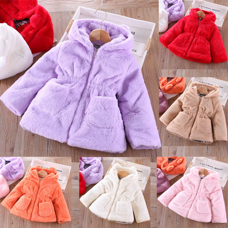 

New Thickened Plush Winter Girls Jacket Thick Keep Warm Hooded Outerwear For Kids 2-8 Years Children Birthday Present