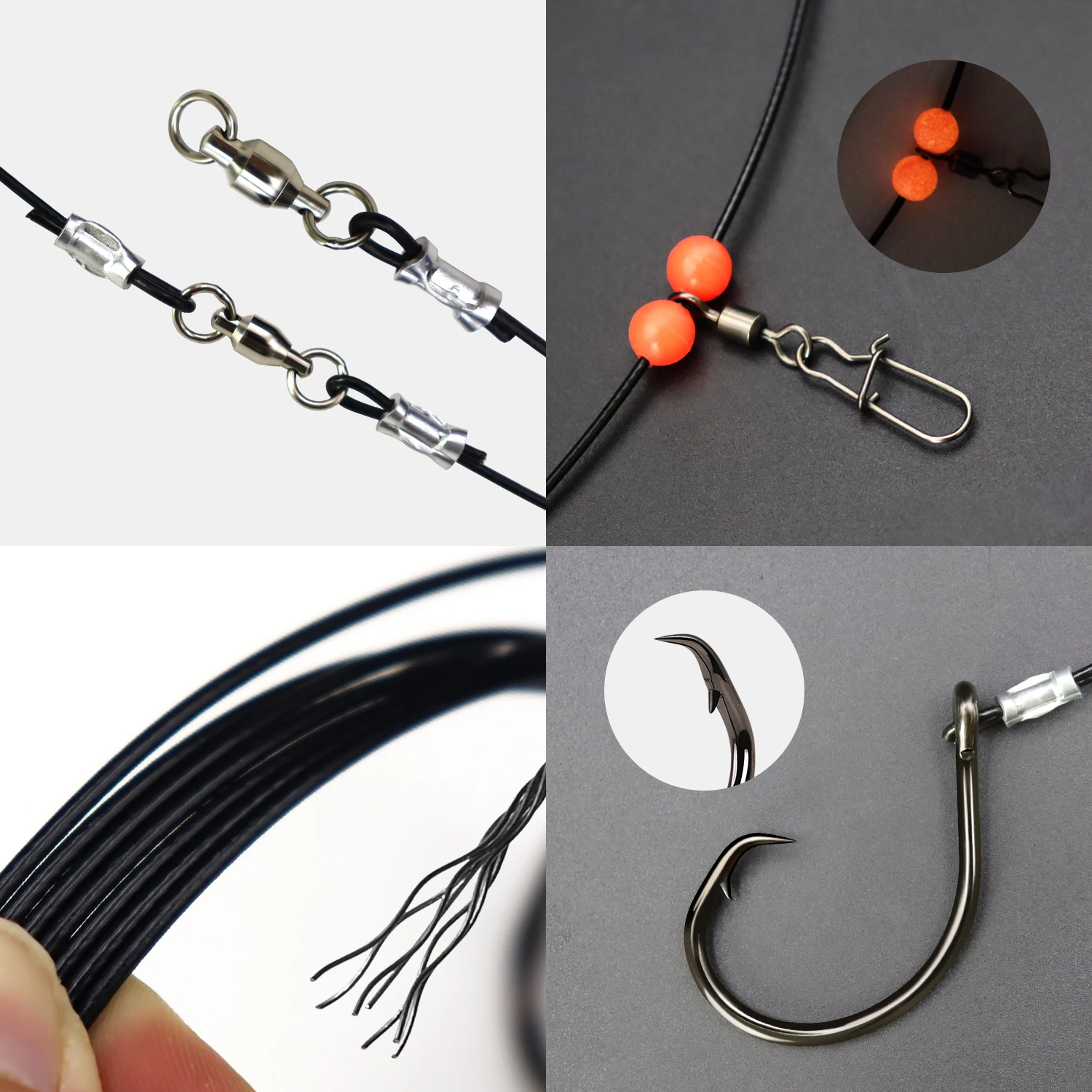 ZYZHE 1 Stück Meeresangel-Rigs mit 49 Strängen Stahldraht 10/0 # Kreishaken, idealer Saitenhaken zum Meeresangeln, Thunfisch, Hai, Rigs – Detail 5
