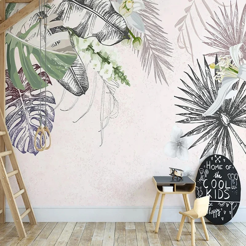 Custom Photo Wallpaper Nordic Hand-painted Tropical Abstract Plants Background Wall Mural Living Room Study Home Decor Sticker