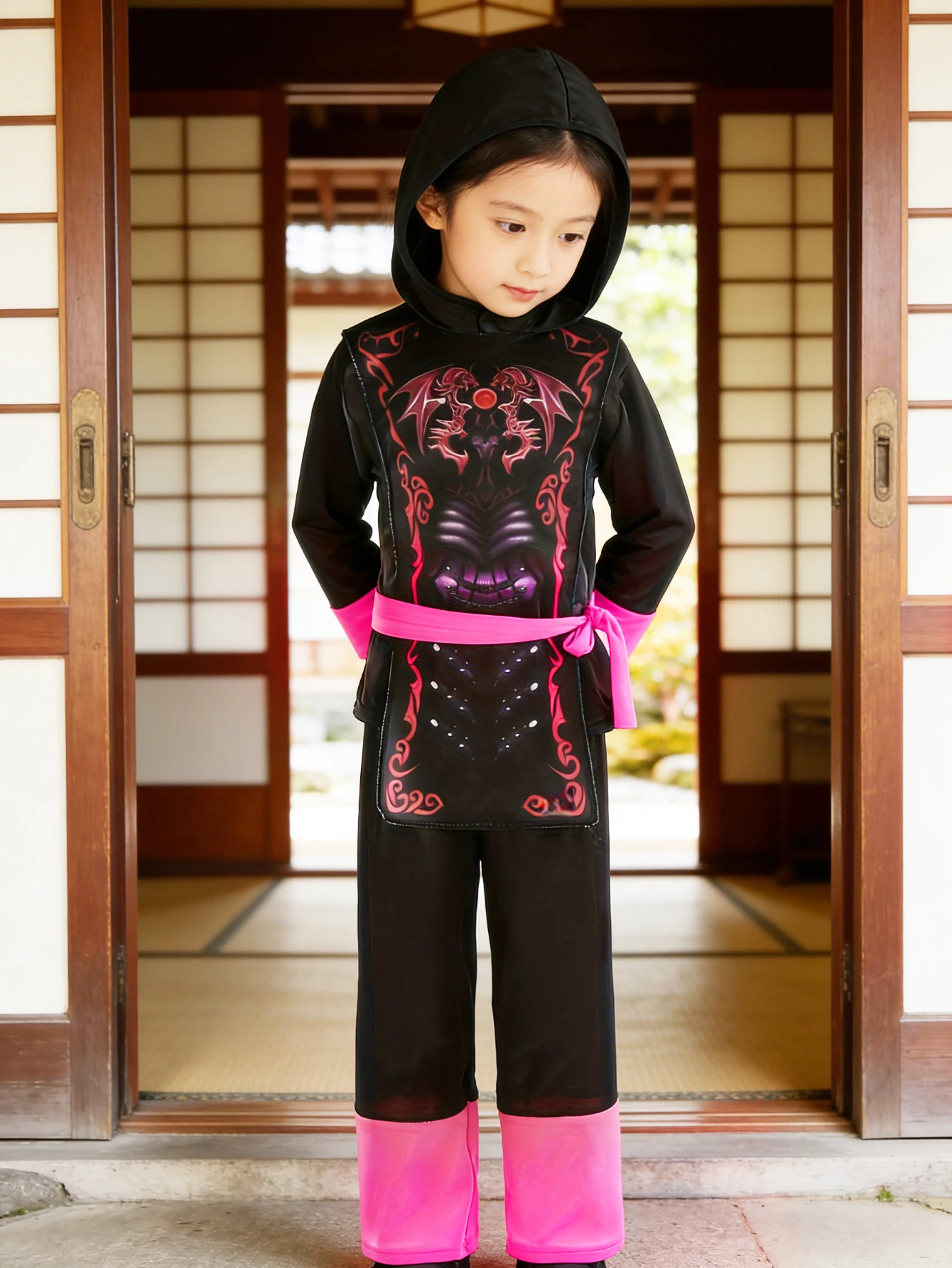 Conjunto de Disfraz con Capucha Estilo Ninja para Niños, Ideal para Fiestas Temáticas, Actuaciones Escénicas y Juegos de Rol