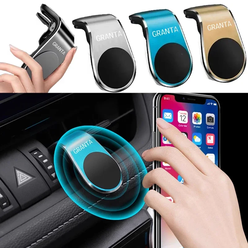 L-shaped Magnetic Car Air Vent Cell Phone Bracket Interior Smartphone Holder for Lada GRANTA 2026 Mobile Phone Stand Support in