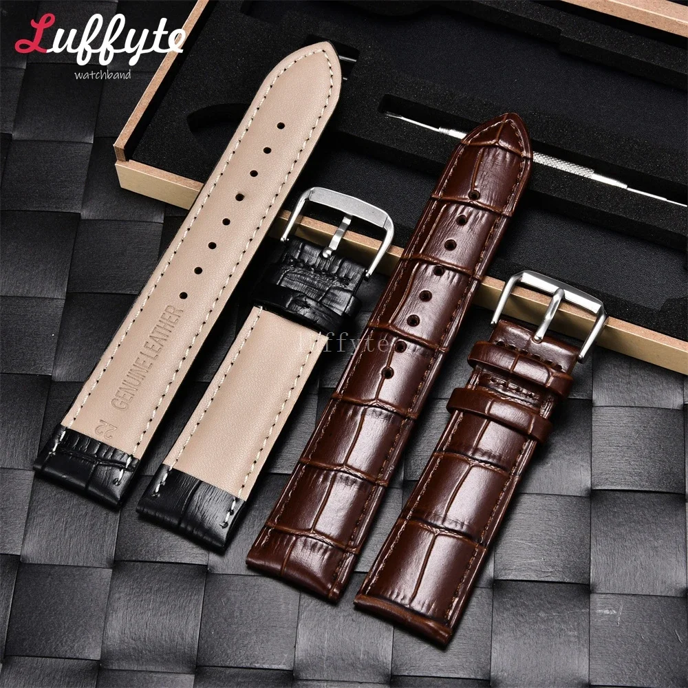 Bamboo Knot Pattern Watch Strap with Gift Box Business Men Replacement Genuine Leather Watchbands 18mm 20mm 22mm 24mm