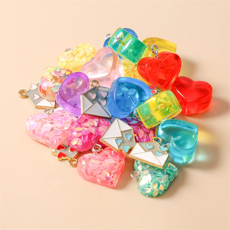 10 Stück Niedliche Bunte Herzanhänger für die Herstellung von Ohrringen, Halsketten, Armbändern, DIY-Bastelarbeiten, Schmuckzubehör – Detail 4
