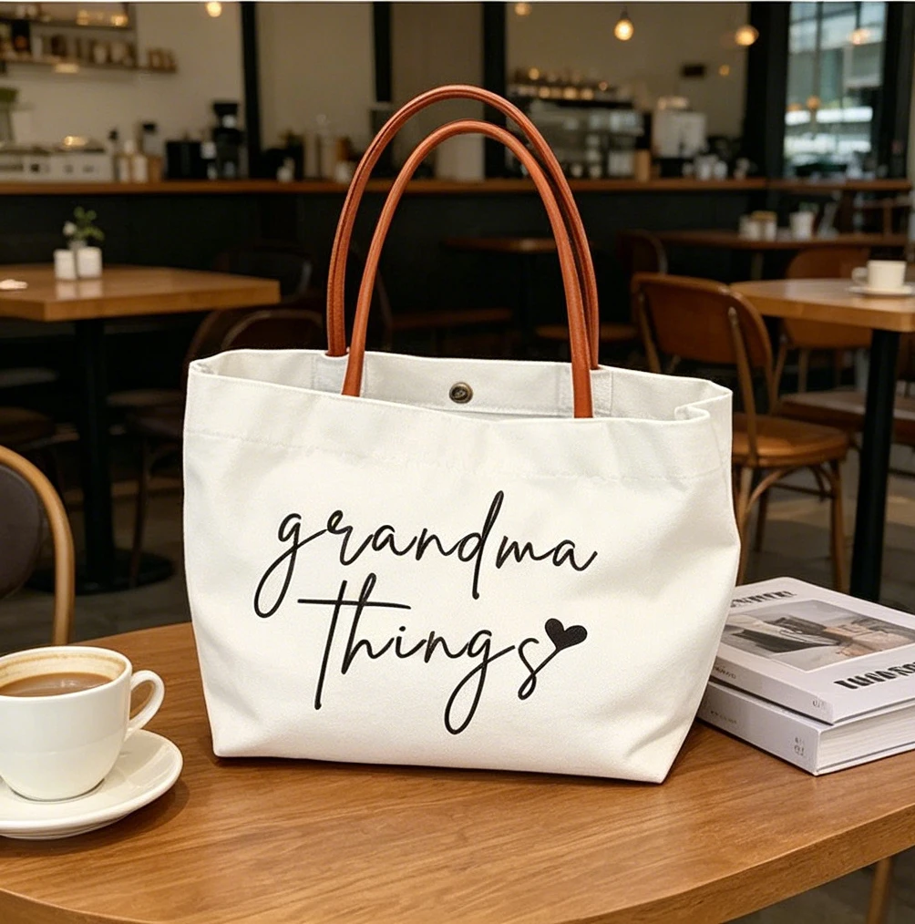 Grace Canvas Tote Bag Custom Grandma Things Text Print Elegant Parent Groups Social Gather Daily Travel Goods Storage Gift