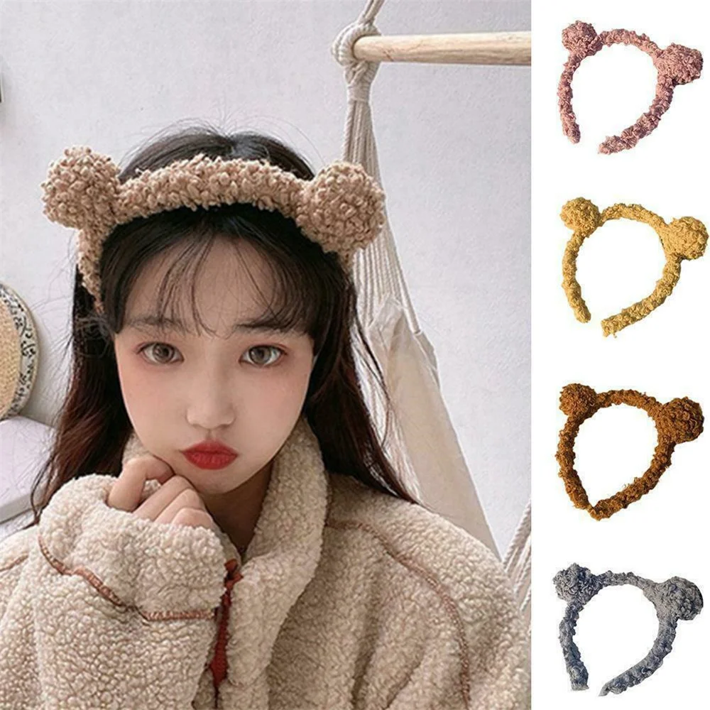 New Gils Cute Plush Bear Rabbit Ears Headband Autumn Winter Head Hoop Cartoon Girls Kid Hairband Headdress Hair Accessories