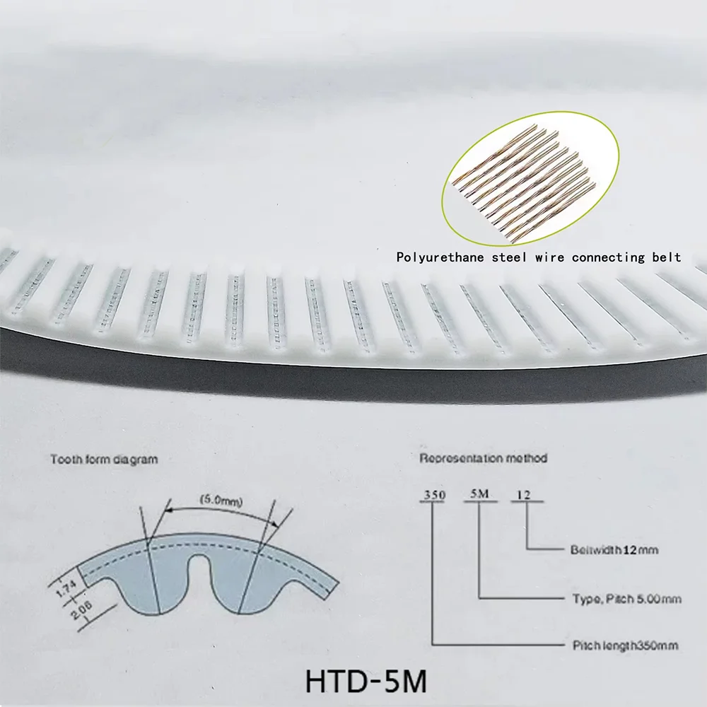 HTD5M Polyurethane Steel Wire Connecting Belt Length 380/385/390/395/400-480mm Width10/15/20/25mm HTD5M PU Timing Belt