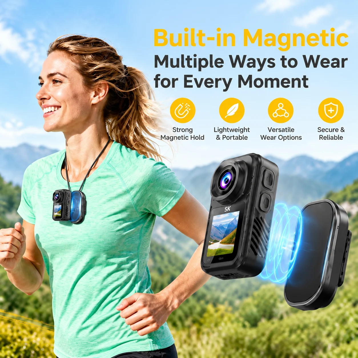 5K Mini Action Camera 4K60FPS Thumb Sports Camera With EIS Stabilization Dual Screens Waterproof Magnetic