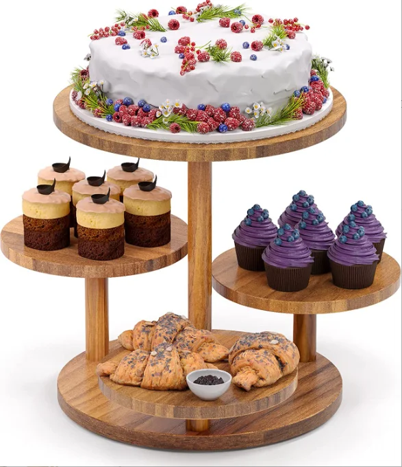 

Wooden Round Cupcake Tower Wooden Cake Rack With Layered Tray Decoration Cake Stand