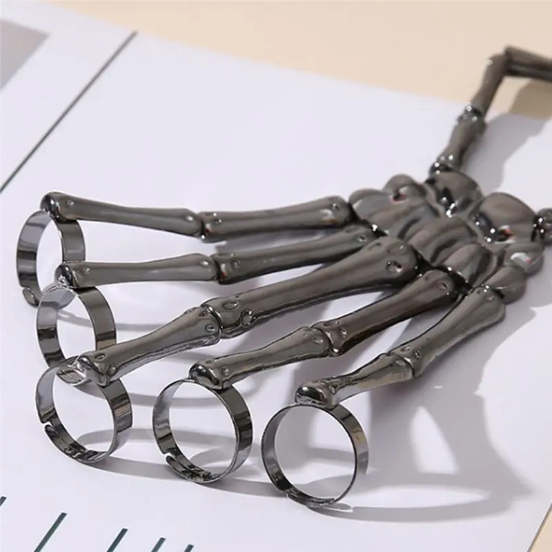 【ELEVATE LIFE】Fashion Personality Punk Skeleton Hand Bone Versatile Five-Finger Ring Bracelet Adjustable Chain ABDD