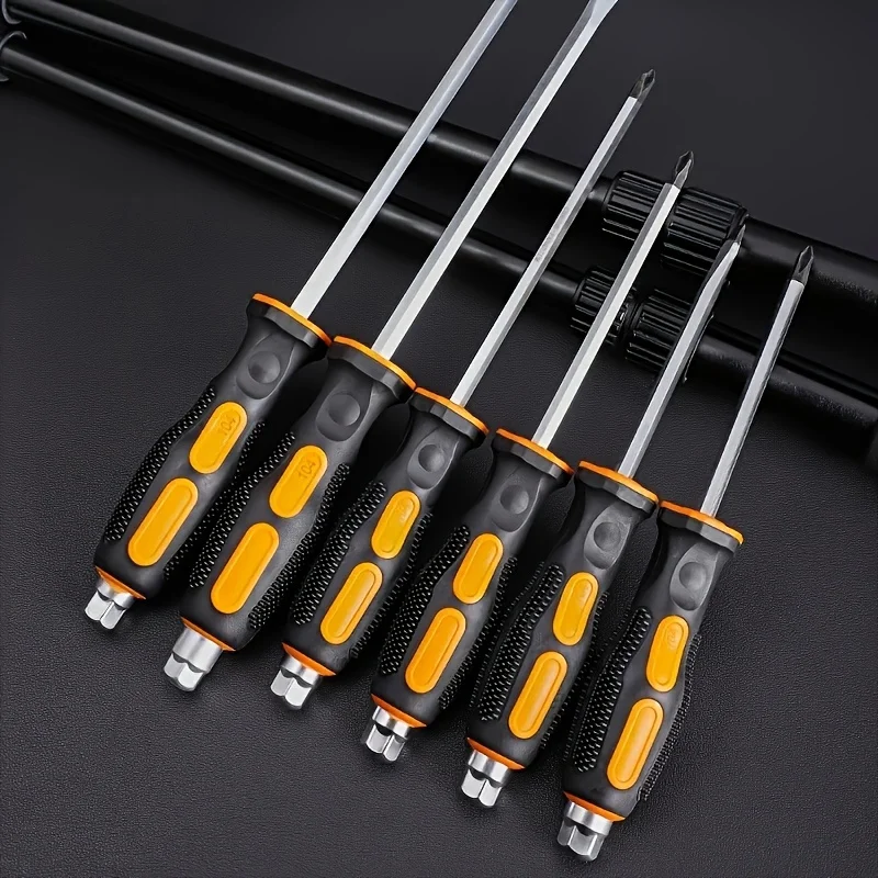 2pcs set 6-8 inch Anti-slip Go-through Hammer Screwdriver Magnetic Screw Driver set Slotted Screwdriver With Soft Grip