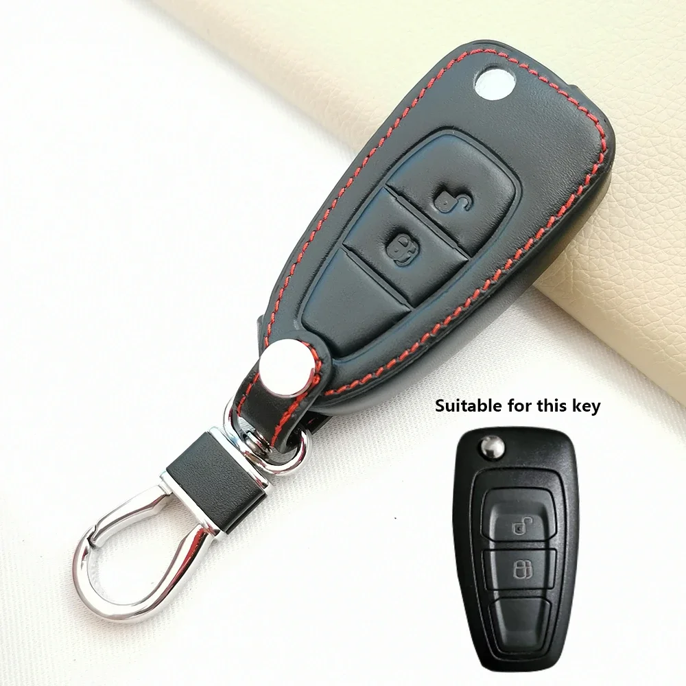 100% Leather Car Key Cover Shell For Ford Mondeo C-Max S-Max Focus Fiesta Ranger BT50 2011 2012 2013 2014 2015 2 Button Fob Case