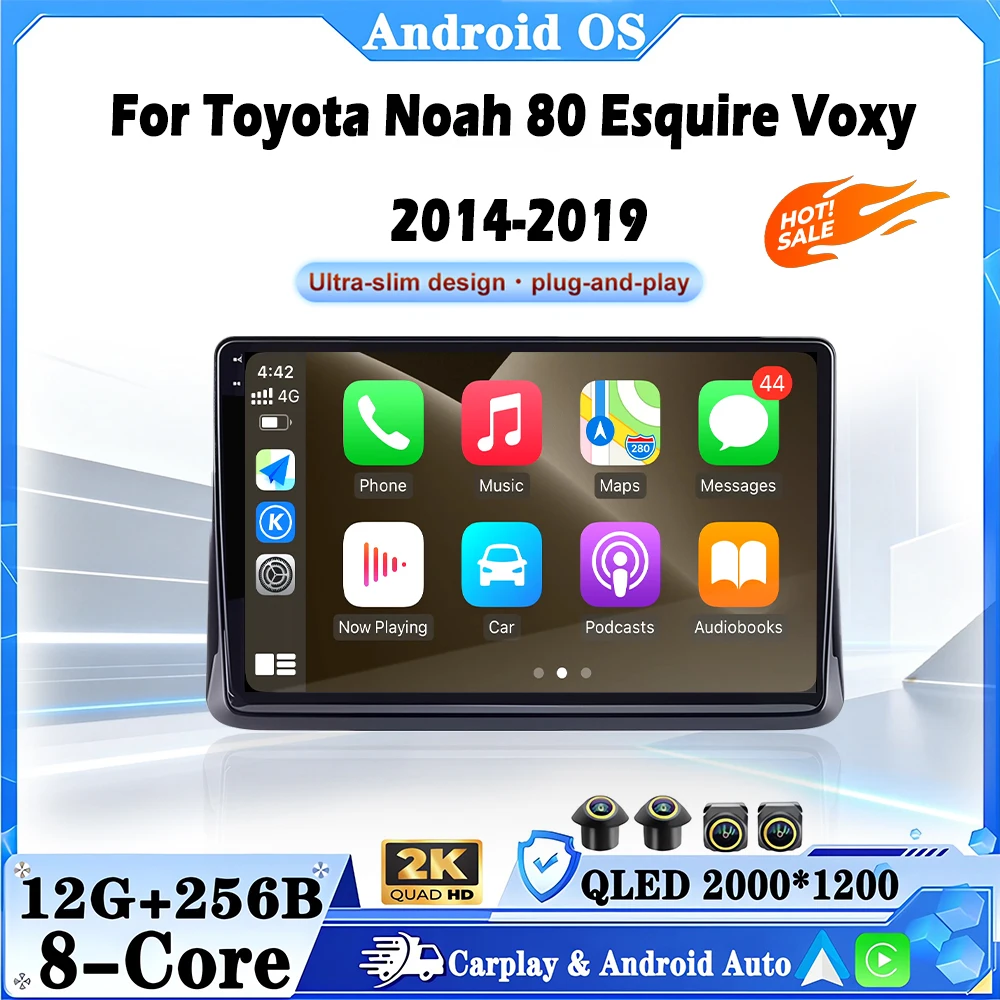 Android 16 Auto Wireless Carplay Car Radio For Toyota Noah 80 Esquire Voxy 2014-2019 Multimedia Stereo Tools DSP SWC Tool Fan