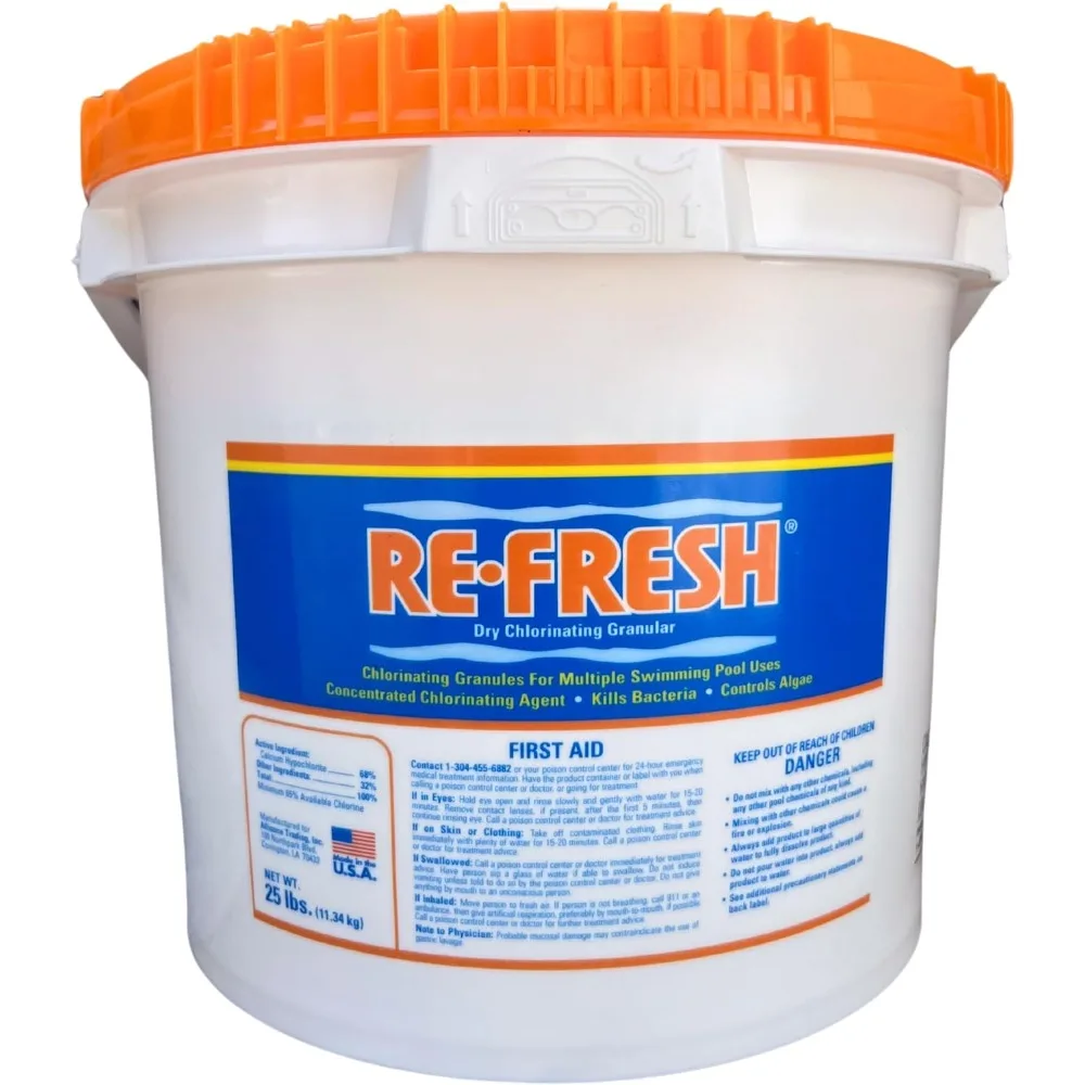 Refresh Granular Chlorine Shock 68% Active Chlorine Fast Dissolve Disinfectant Algaecide For Pool Spa Water Care 25 Lbs Bucket