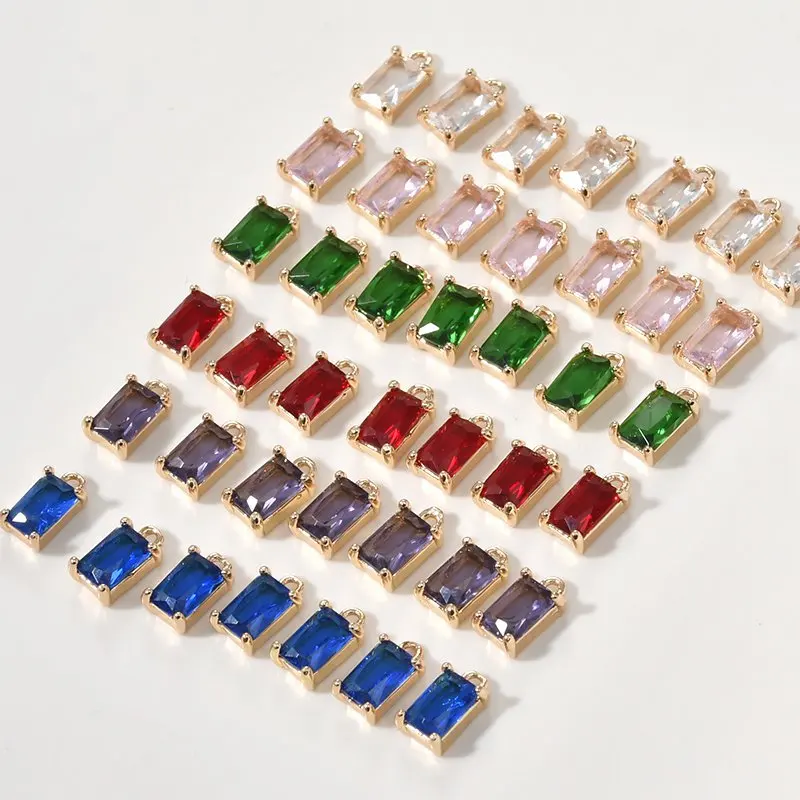 10PCS 8*5mm 14k Gold Plated Small Pendant with Rhinestone Bracelet Decoration Charms for Jewelry Making DIY Brass Accessories