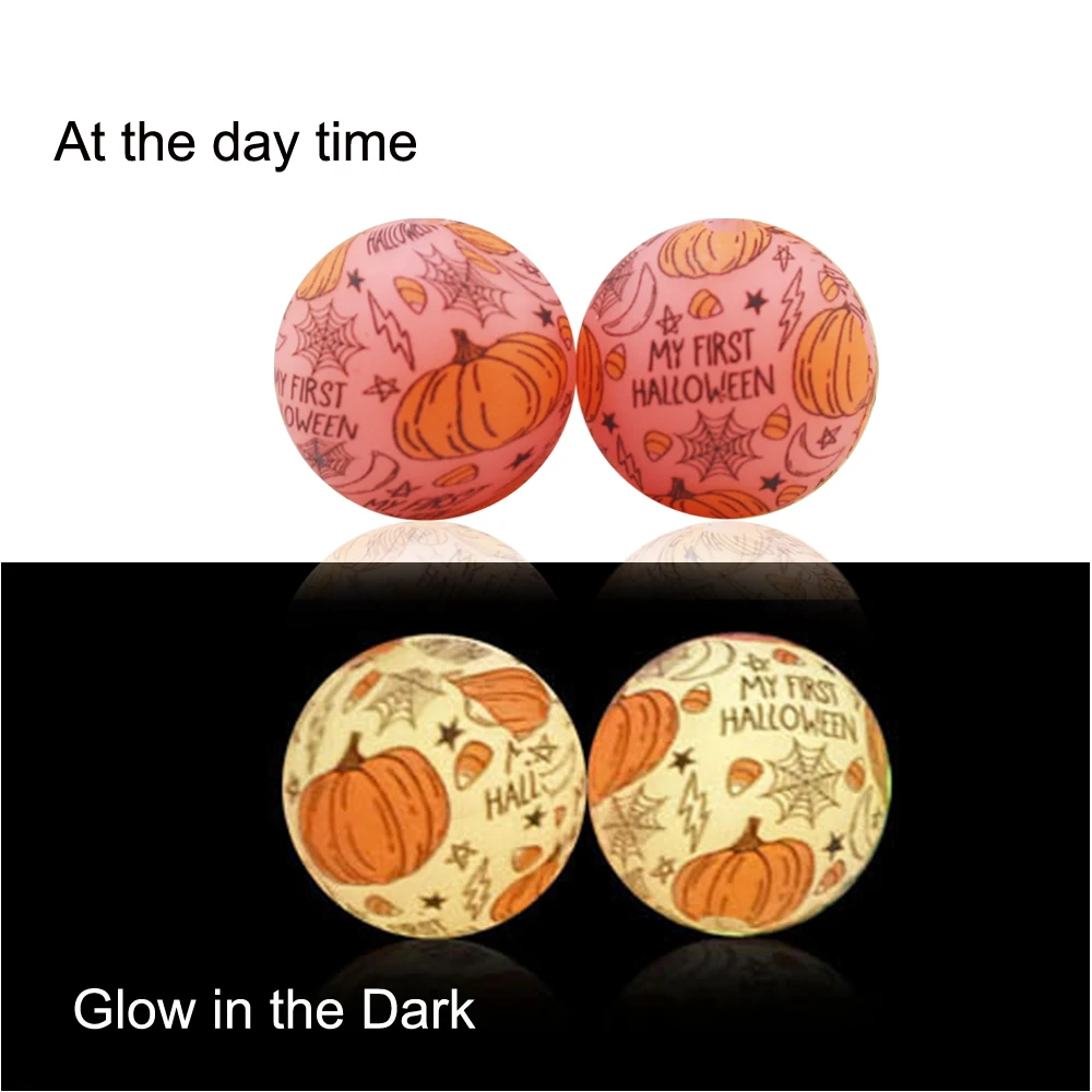 New Arrival 100Pcs Halloween Pumpkin Bat Cobweb 15MM 20MM Print Silicone Beads Colorful Pattern Silicone Beads For Keychain