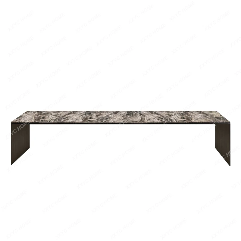 Conference Table and Chair Combination Rectangular Natural Table Top Metal Table Stainless Steel Furniture