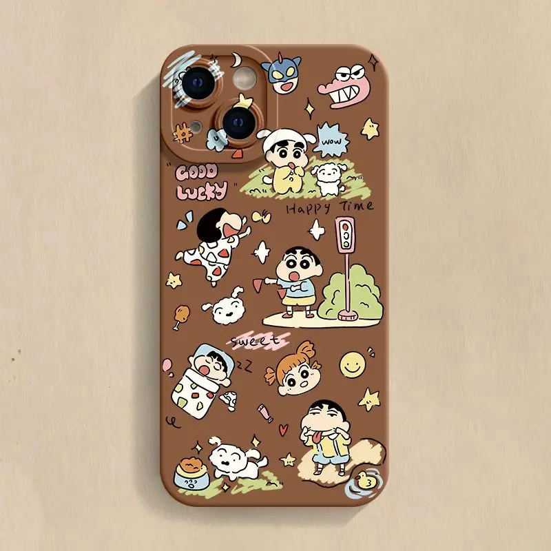 تلوين شين تشان سيليكون جراب هاتف آيفون 15 14 13 11 12 برو ماكس 16 زائد الكرتون للصدمات عدسة كاملة غطاء للحماية #4