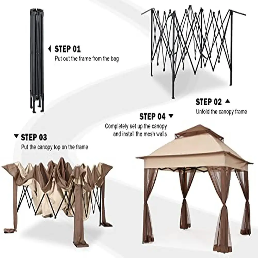 Outdoor Pop Up Gazebo Shelter, Mosquito Netting Walls, Beirais estendidos, Easy Set-Up Instant Canopy, Tenda de piquenique, 11x11Ft