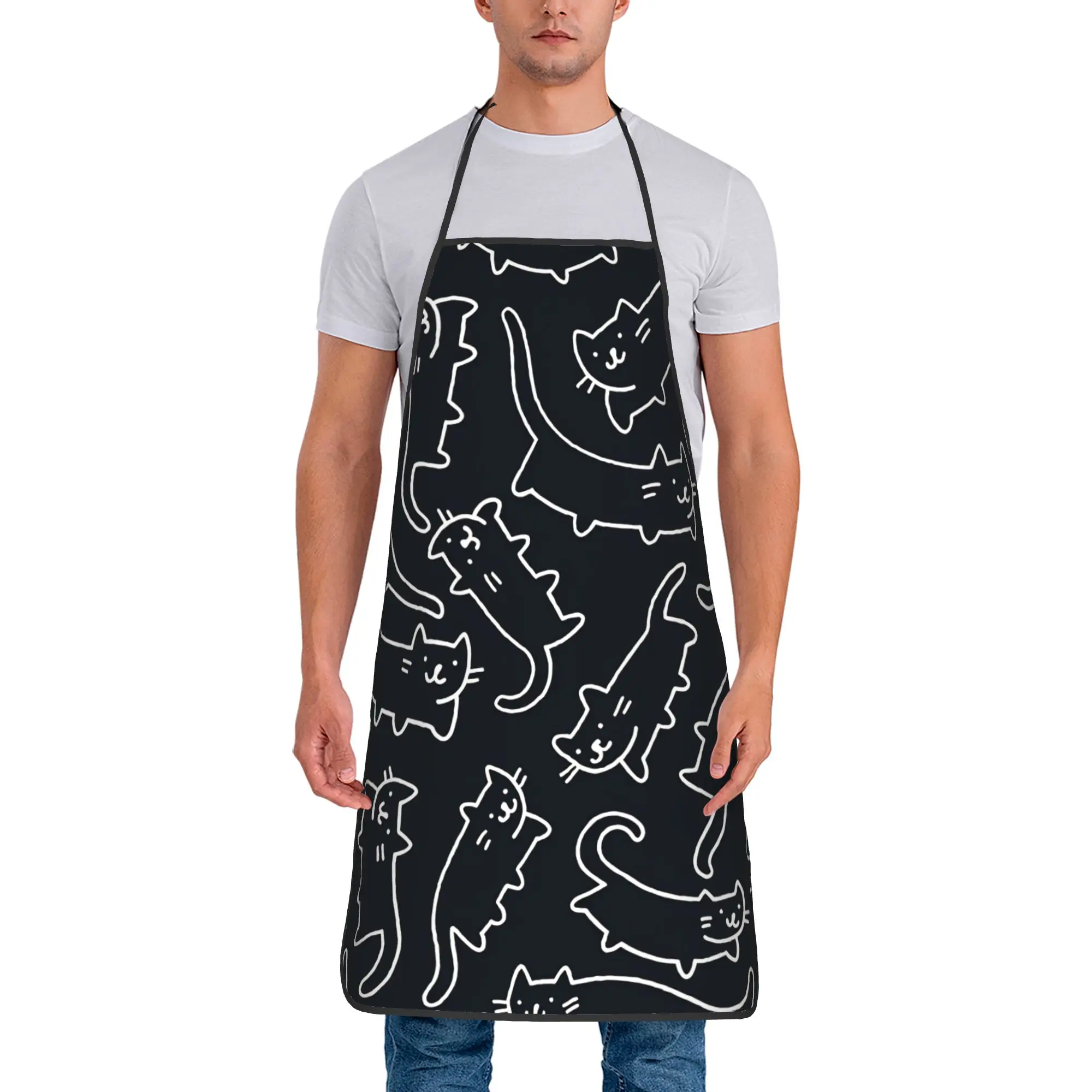 Custom Cute Cat Apron  Household Cute Kitchen Accessories Barber Work Aprons without Pocket