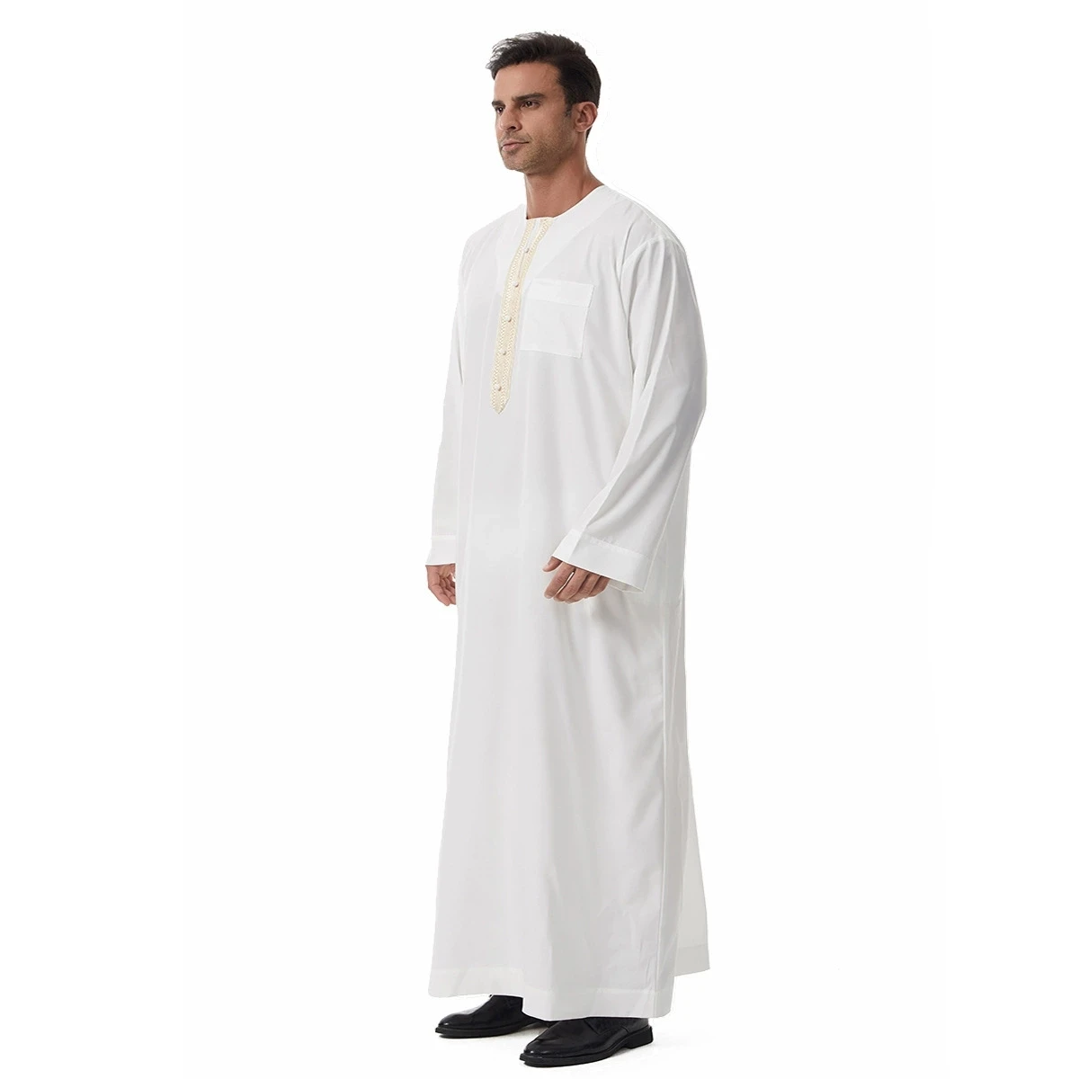 Męska, luksusowa odzież muzułmańska z Bliskiego Wschodu, szata, dubajska, arabska, islamska, na Ramadan, długi rękaw, sznurowana długa koszula, odzież etniczna Hui.