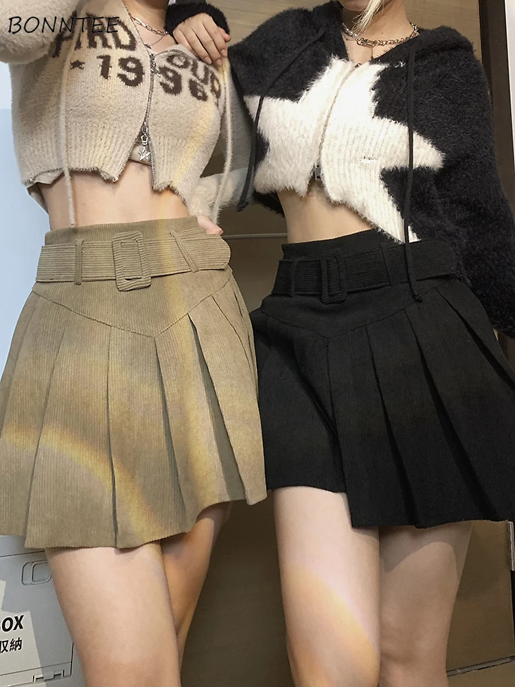 

Corduroy A-line Skirts Women Solid All-match Hotsweet High Waist Pleated Skirt Japanese Harajuku Faldas Preppy Aesthetic Ins