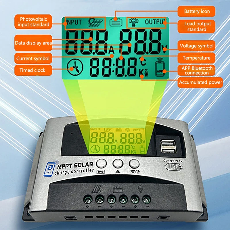 MPPT 10A 30A 40A 50A 60A Solar Charge Controller 18V~150V Input Step-down Charging 12V 24V 36V 48V 60V Auto Bluetooth Regulator