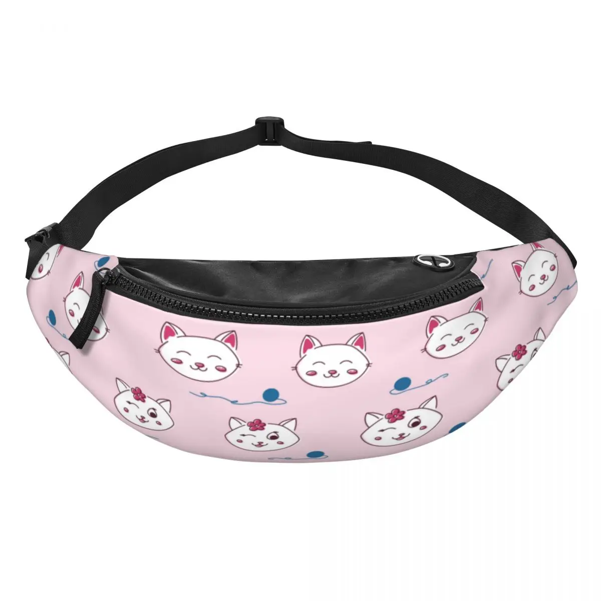 Custom Cool Cute Kitten Cat Doodle Fanny Pack Women Men Black Cats Crossbody Waist Bag for Hiking Phone Money Pouch