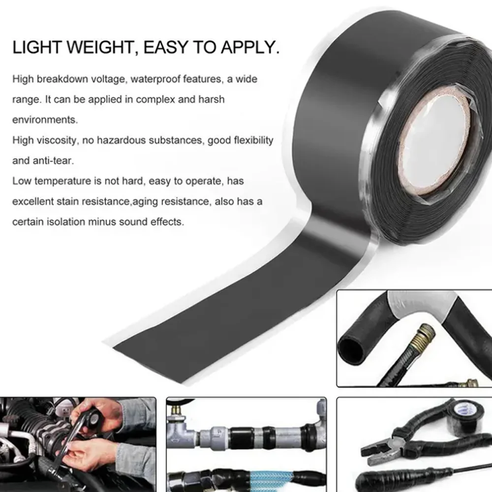 Прочная водонепроницаемая силиконовая лента из ПВХ. Высокая термостойкость для ремонта утечек и изоляции, легко режется к размерам.