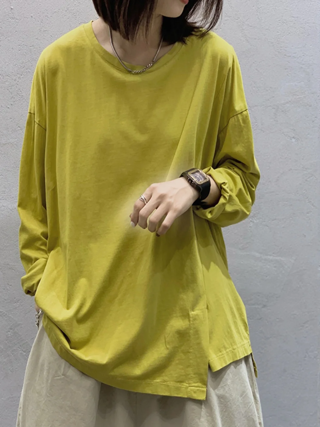

Long Sve Women's T-irt Loose Fit Color Base Layer Top Asymmetrical Design Casual Sle Autumn Commute Faion
