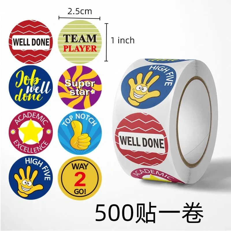 

500 Pcs/Roll English Cartoon Animal Stickers Teacher Reward Students Stickers Self-adhesive Stationery Stickers