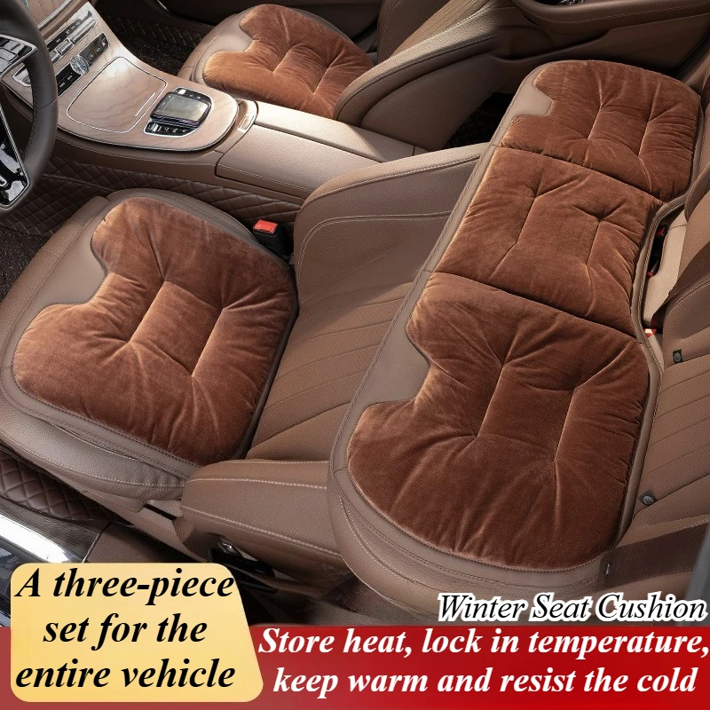 Sarung Jok Mobil Universal Berpemanas untuk Mobil Mewah, Set 3 Buah Depan Belakang, Bulu Halus, Hangat untuk Musim Dingin, Alas Jok Mobil dengan Pemanas Otomatis