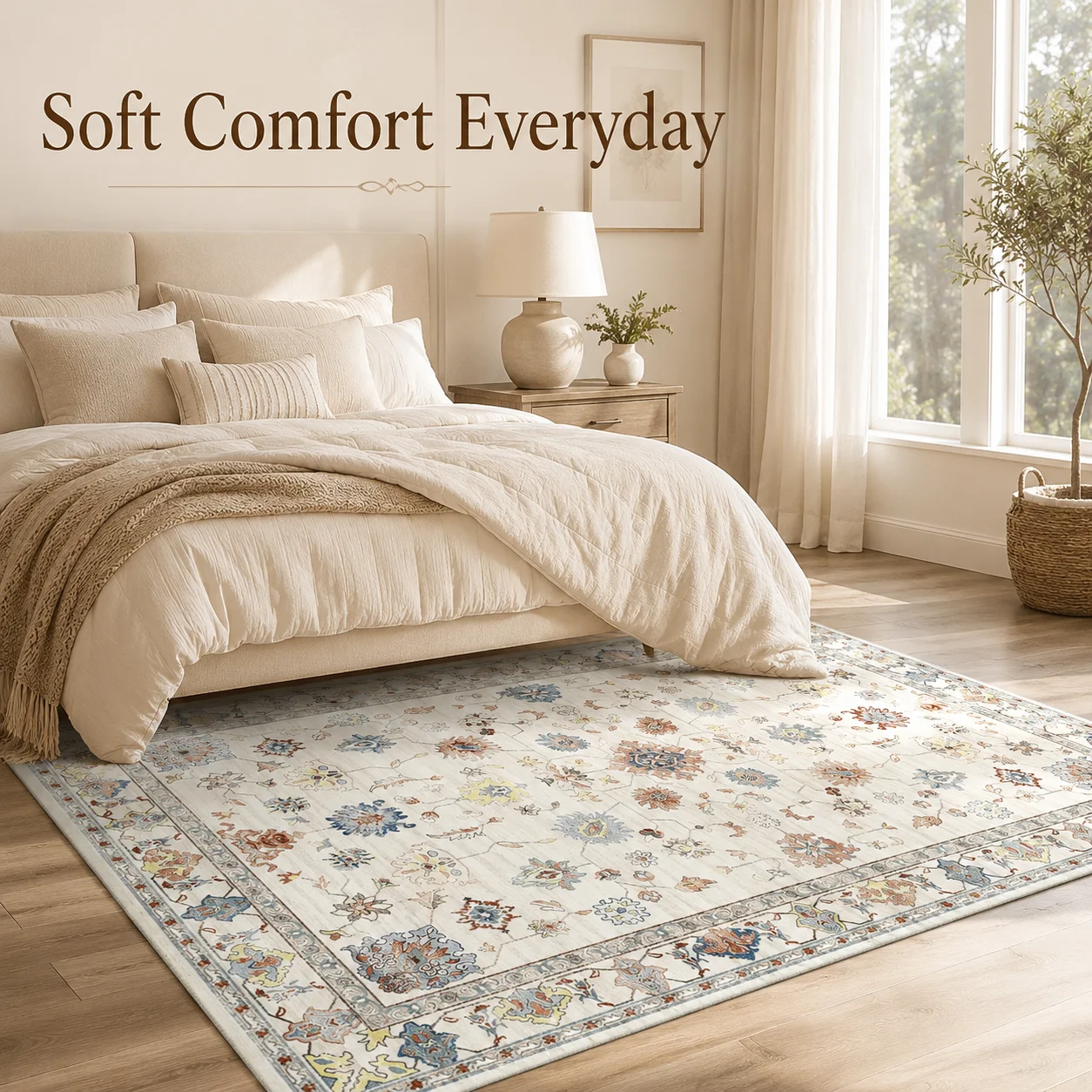 Luxury Boho Floral Rug Soft Modern Carpet for Living Room Bedroom Washable Non Slip Home Decoration