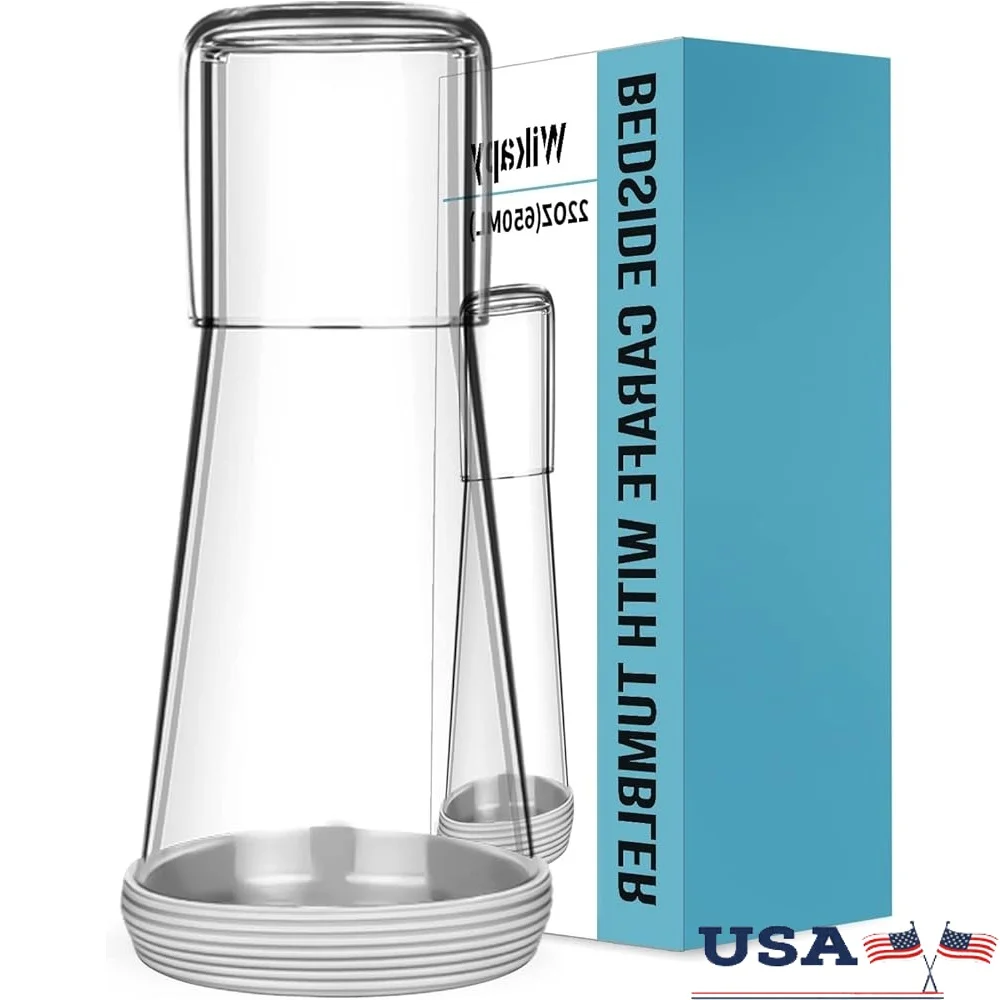 

Прикроватный графин для воды из прозрачного стекла с силиконовой подставкой, стакан для спальни, гостевой комнаты, гидратация, элегантный дизайн, термостойкий