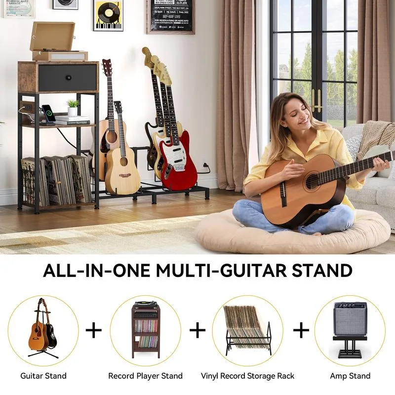 YITAHOME Guitar Stand 4 Holdge Dradjustable Multiple Guitar Stands Floor For Home Music Studio Storage With Amp Accessories Rack